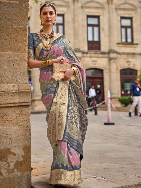 Multicolor Digital Printed Saree In Silk