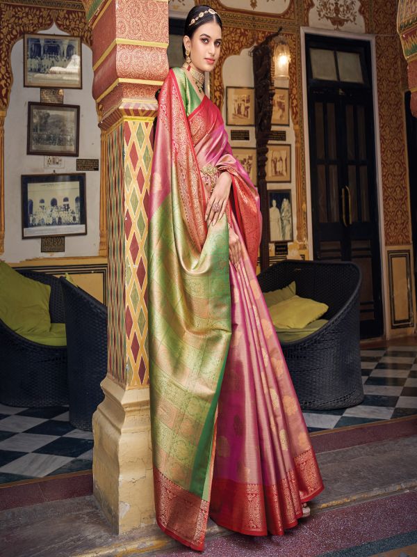 Pink Traditional Wear Silk Weaving Saree