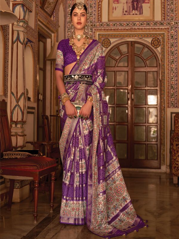 Purple Traditional Printed Saree In Silk