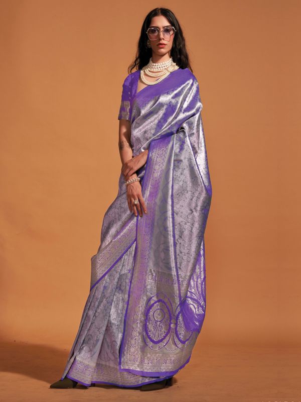 Purple Zari Woven Festive Saree In Silk