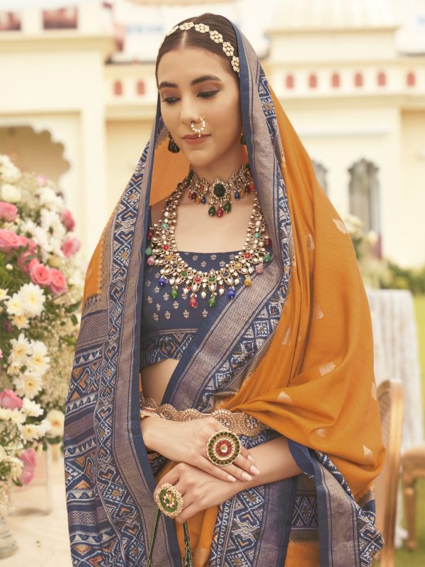 Orange Festive Patola Silk Saree In Print
