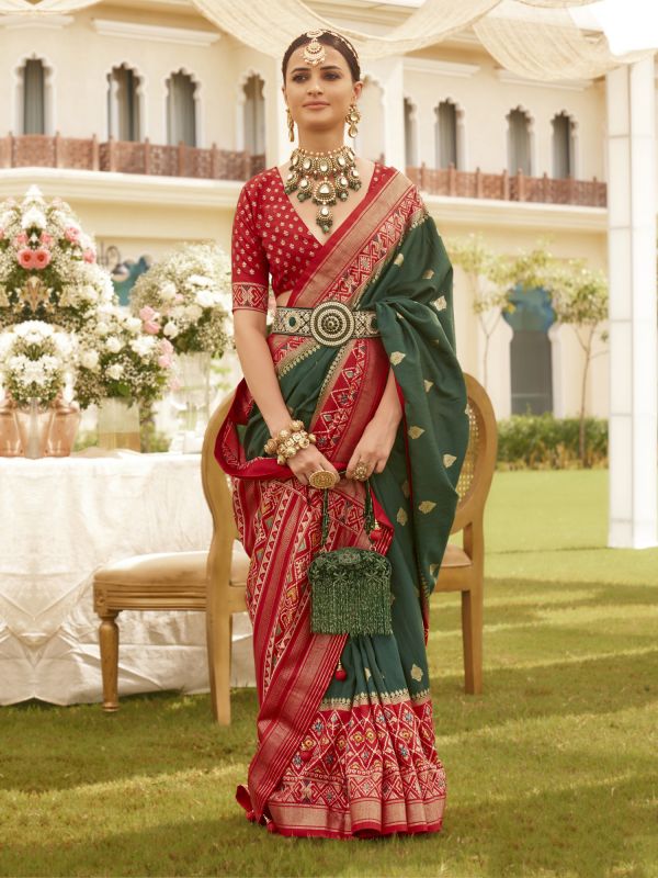Green Patola Printed Weaving Saree In Silk