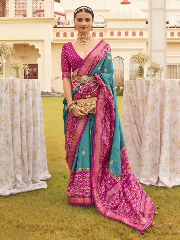 Turquoise Traditional Weaving Festive Silk Saree