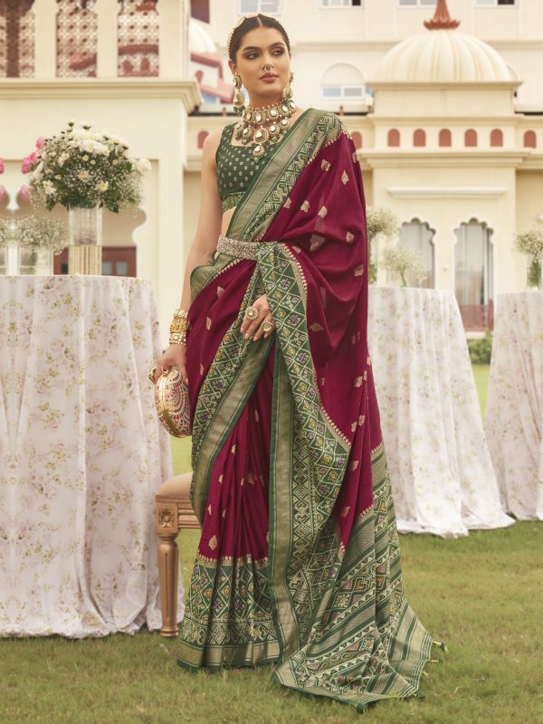Maroon Zari Weaving Silk Saree With Blouse