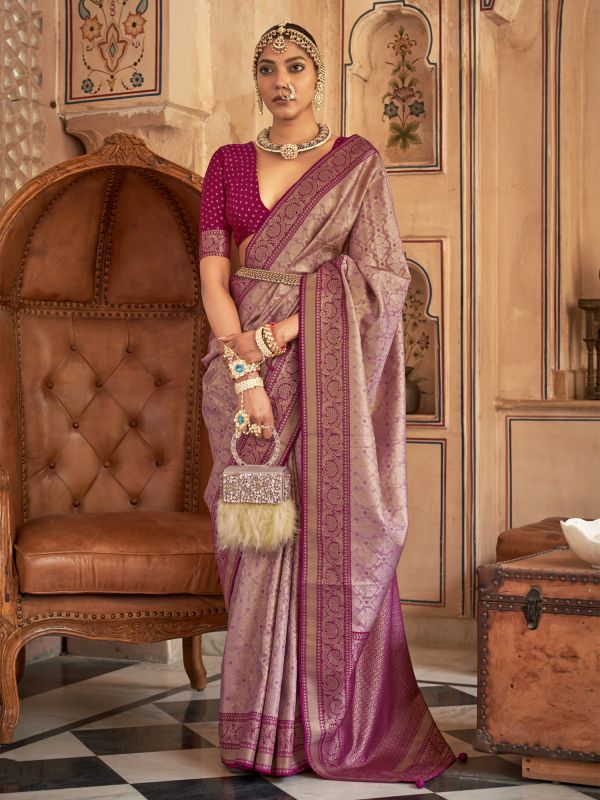 Purple Silk Party Wear Saree In Zari Weaving