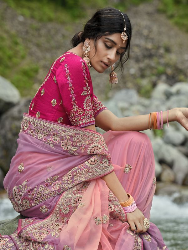 Multicolor Zari Embroidered Party Saree In Silk