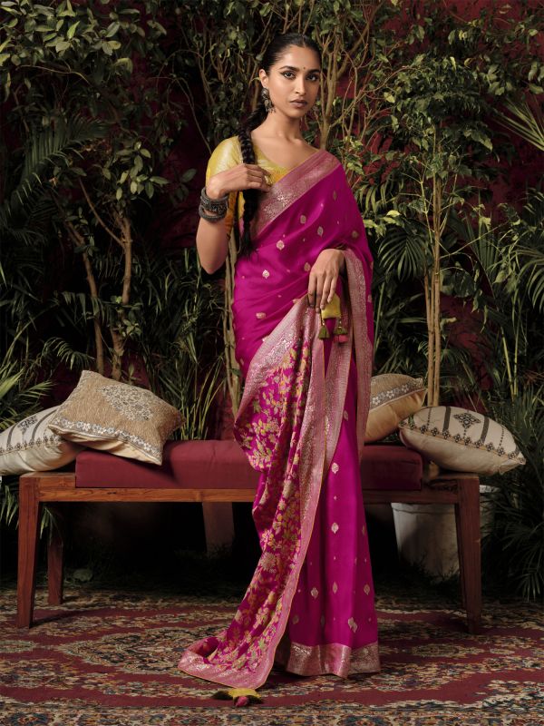 Pink Weaving Casual Wear Saree In Dola Silk