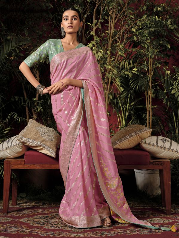 Pink Festive Dola Silk Saree In Zari Weaving