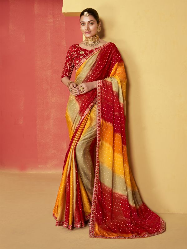 Multicolor Traditional Chiffon Silk Saree In Print