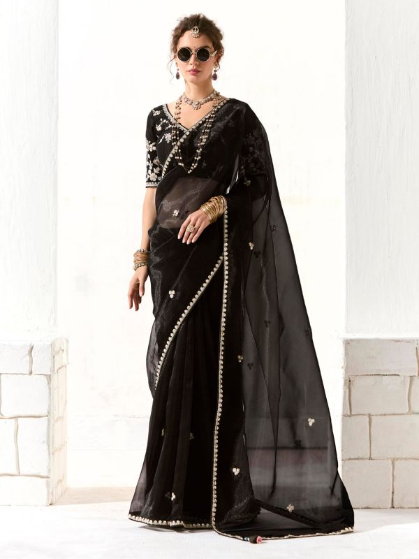 Black Sequins Enhanced Cocktail Wear Saree