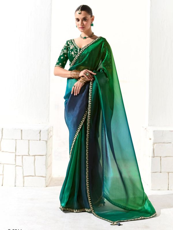 Green And Blue Ombre Shaded Bridesmaid Saree