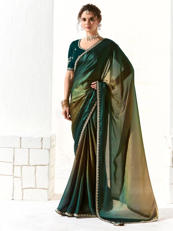 Green Ombre Shaded Bridesmaid Wear Saree