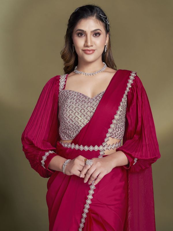 Pink Bridesmaid Saree With Blouse In Ruffle Style