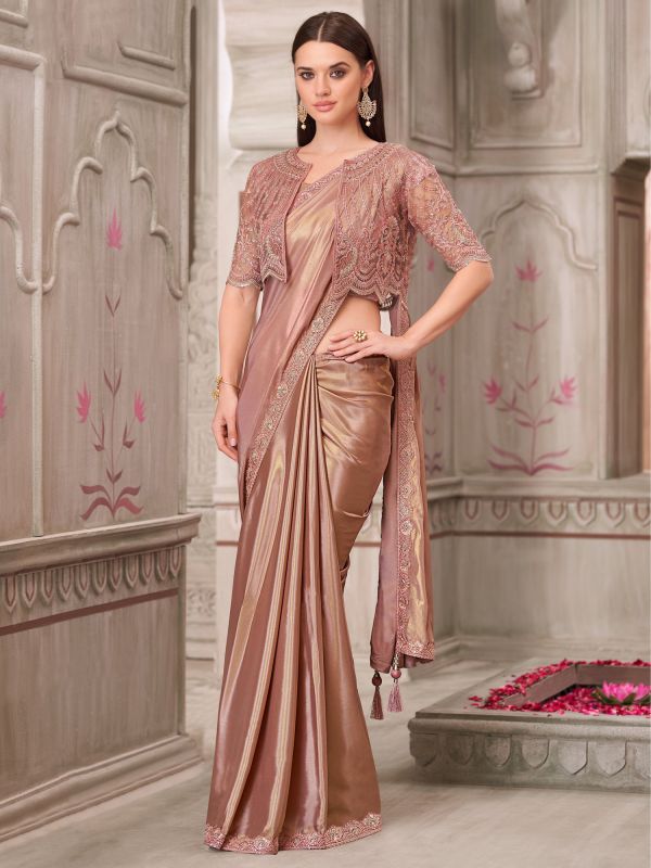 Brown Bridesmaid Saree In Embroidered Border