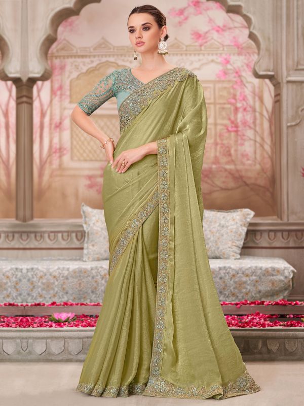 Green Embroidered Bridesmaid Saree In Silk