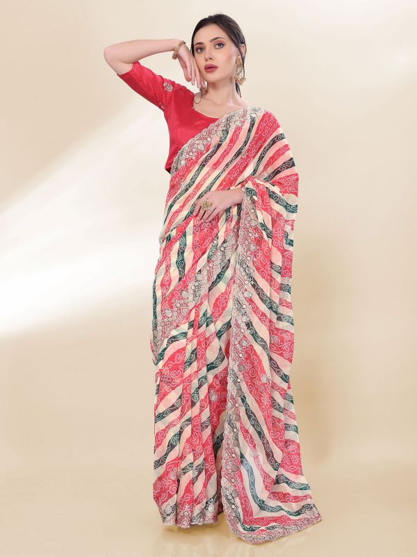 Multicolor Lehariya Printed Saree In Georgette