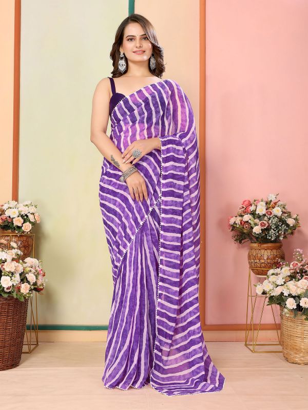 Purple Lehariya Printed Readymade Saree