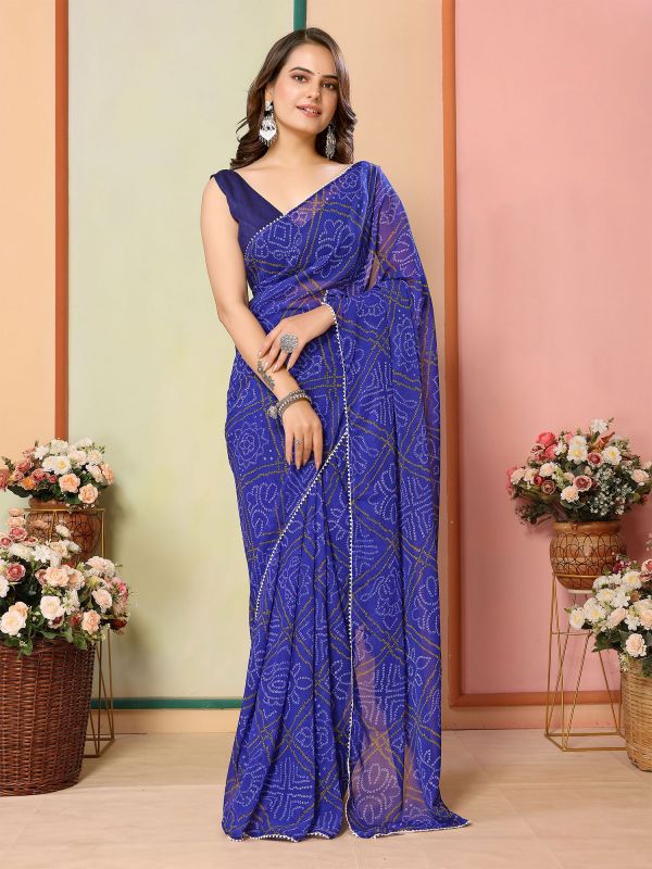 Blue Traditional Printed Saree In Georgette