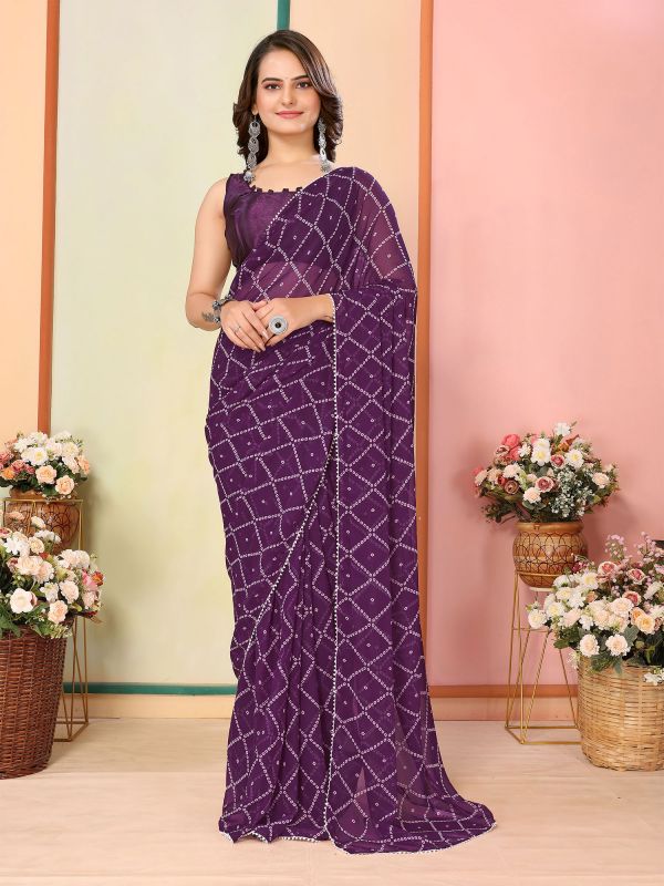 Deep Purple Casual Wear Readymade Saree