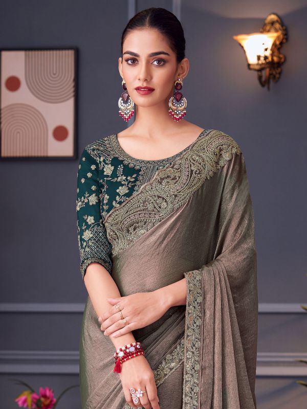 Mauve Bridal Silk Saree In Zari Embellishment