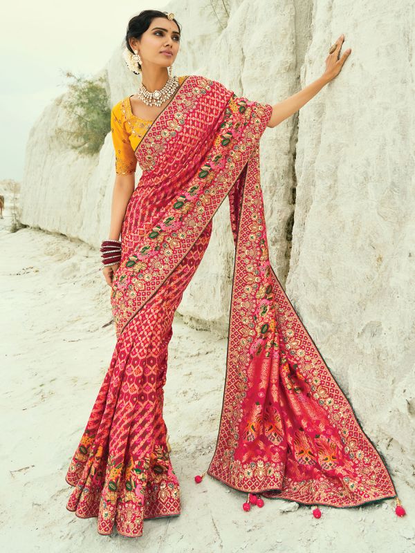 Red Heavy Zari Embellished Bridal Saree In Georgette