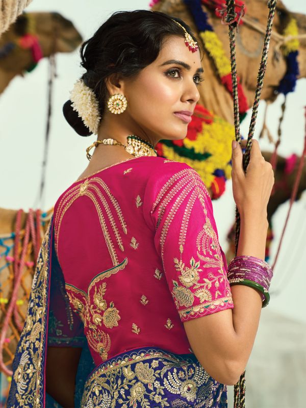 Multicolor Wedding Saree With Heavy Zari Woven Pallu