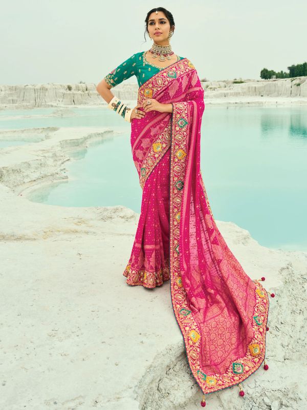 Pink Traditional Wear Saree In Zari Embellishments