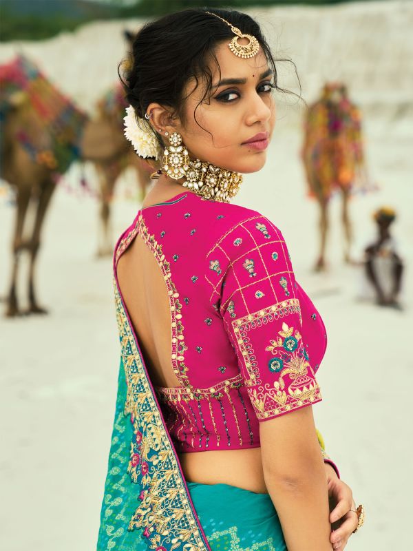 Turquoise And Green Ombre Shaded Bridal Saree