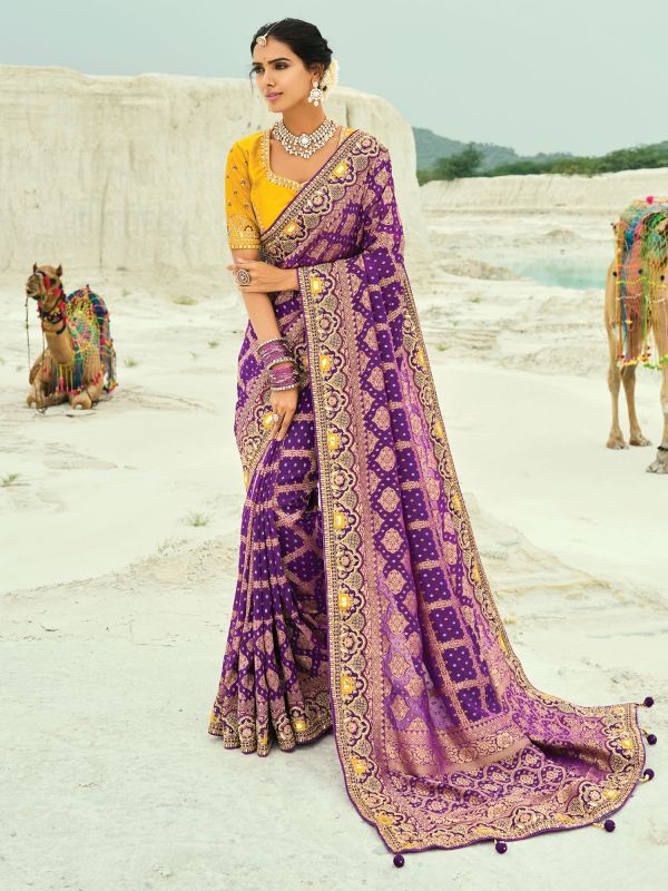 Purple Traditional Georgette Saree With Heavy Borders