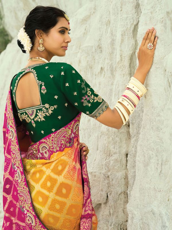 Multicolor Shaded Bridal Saree With Embroidered Borders