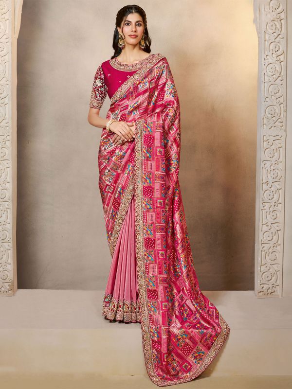 Pink Bridesmaid Saree In Floral Thread Work