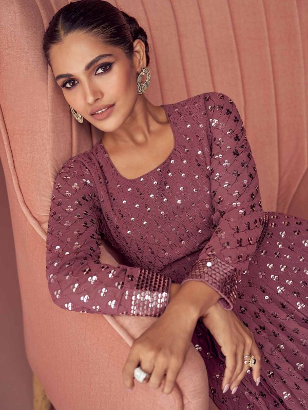 Pink Embroidered Salwar Suit In Georgette