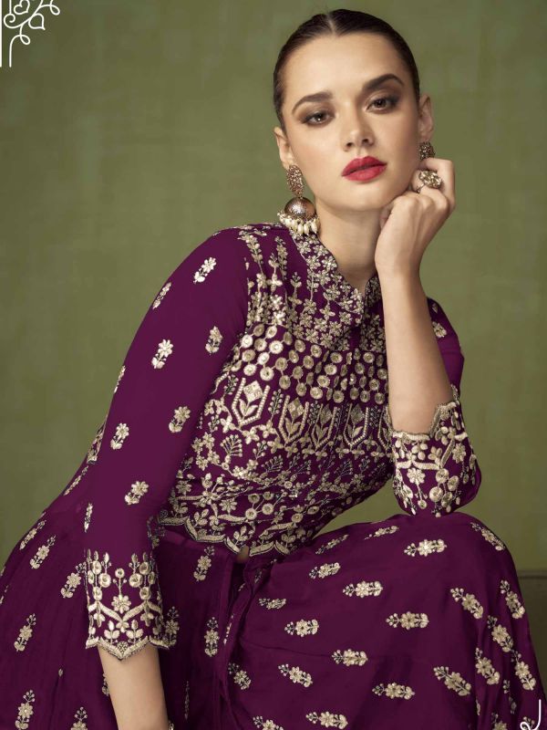 Purple Slitted Anarkali Salwar Suit With Dupatta