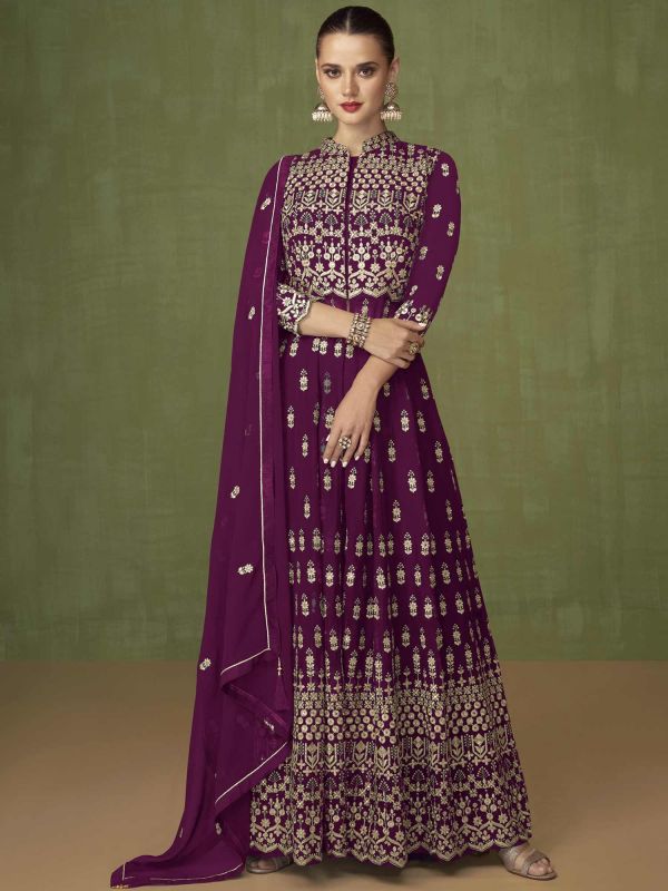 Purple Slitted Anarkali Salwar Suit With Dupatta