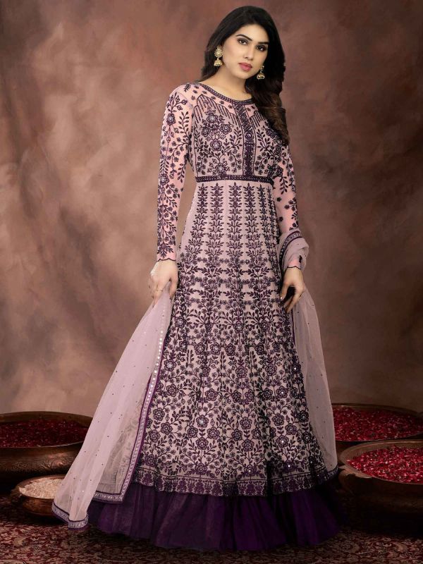 Pink Embroidered Abaya Style Anarkali Suit