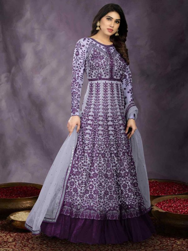 Purple Anarkali Salwar Kameez With Embroidery