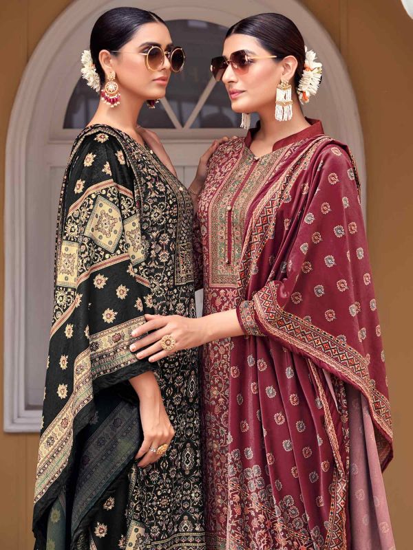 Maroon Digial Print Salwar Suit In Velvet