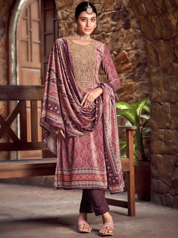 Purple Digital Printed Pant Style Salwar Suit