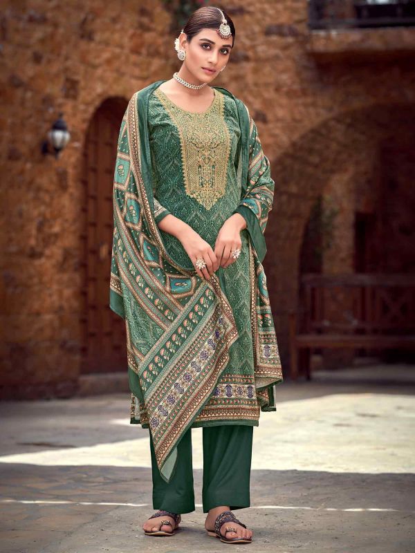 Green Digital Printed Pant Style Salwar Kameez