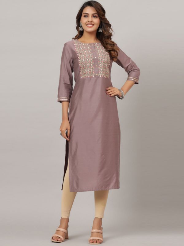 Purple Embroidered Kurta And Pant Set