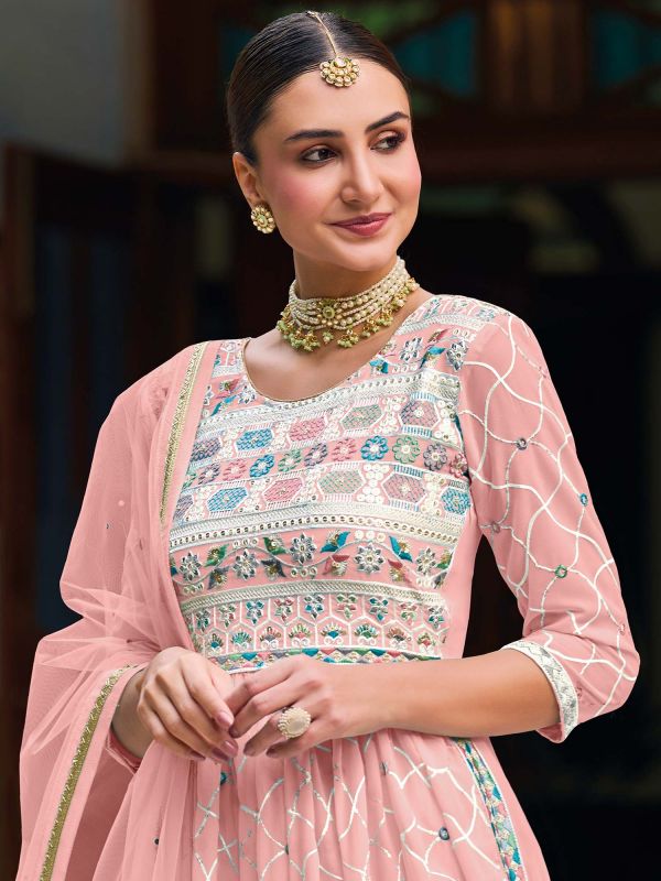 Pink Sequins Embroidered Palazzo Style Suit