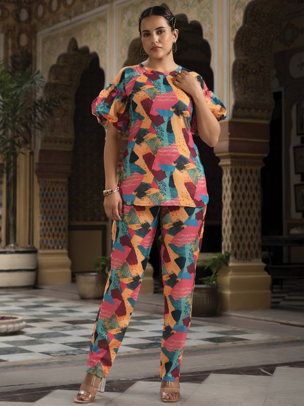 Multicolor Printed Party Wear Co-Ords Set