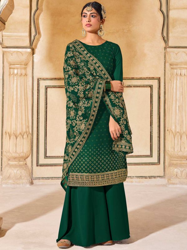 Green Stone Embellished Palazzo Salwar Suit