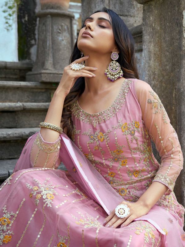 Pink Dori Embroidered Anarkali Salwar Kameez