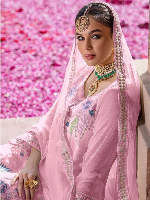 Pink Embroidered Straight Cut Salwar Suit