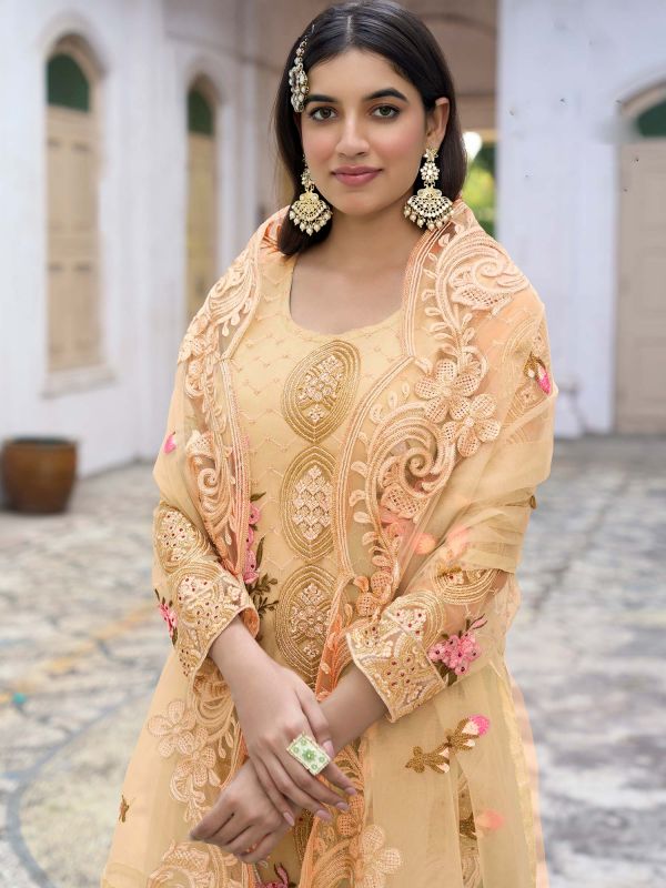 Yellow Pant Salwar Kameez With Thread Work