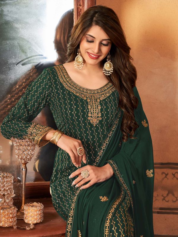 Green Embroidered Straight Cut Salwar Kameez