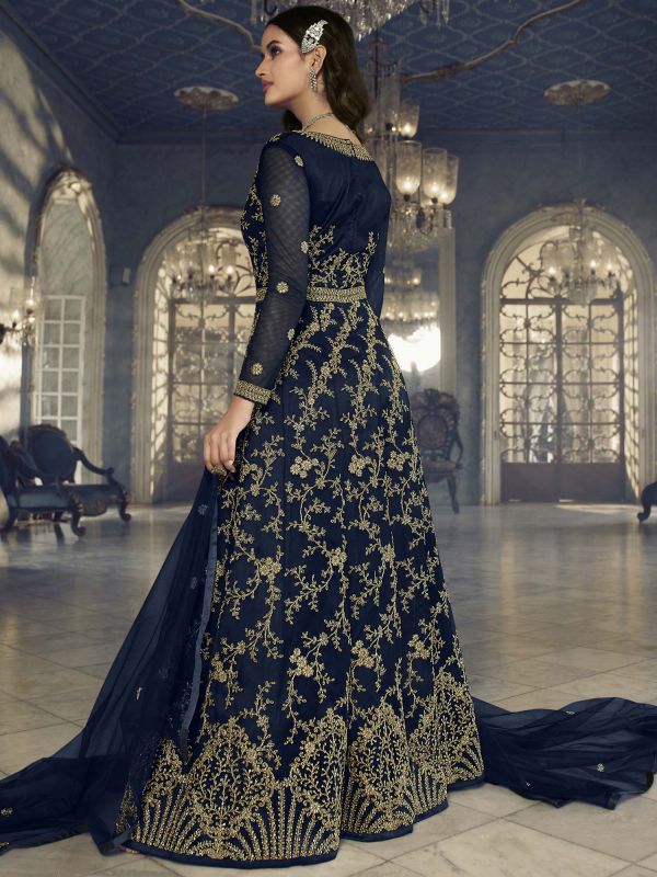Blue Zari Embroidered Anarkali Salwar Kameez