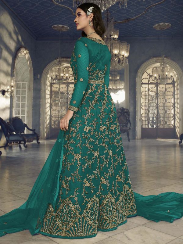 Blue Anarkali Salwar Suit With Zari Embroidery