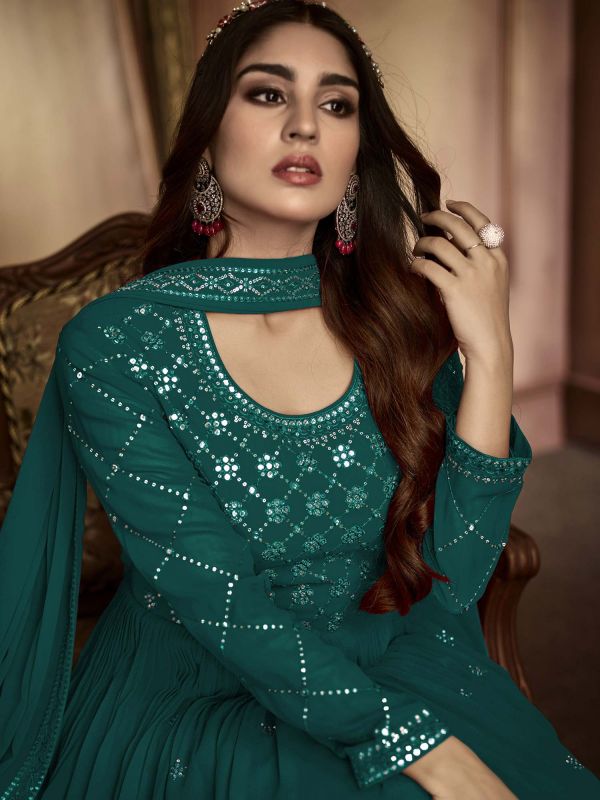 Green Festive Embroidered Anarkali Salwar Kameez